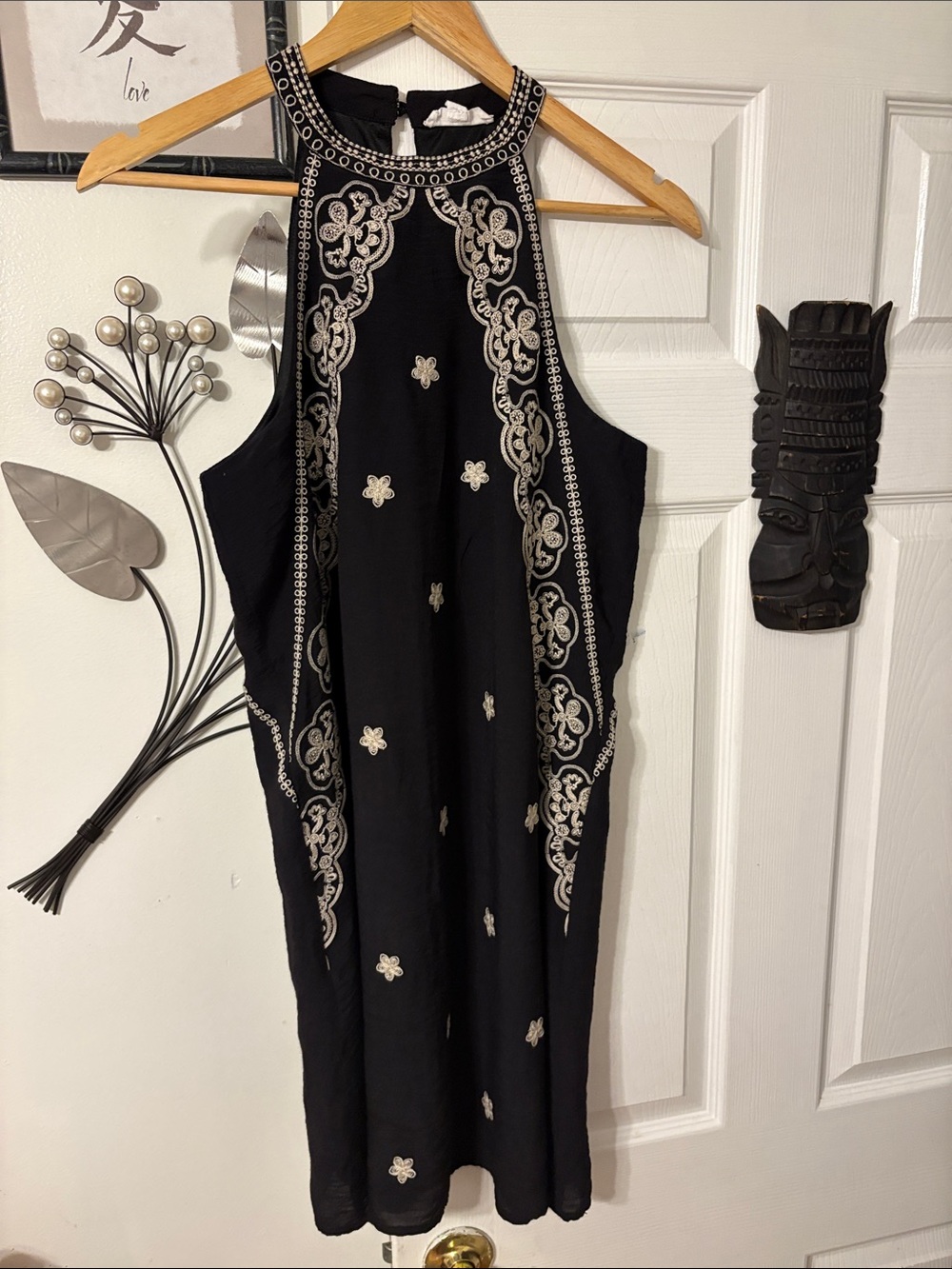 THML Black Halter Mini Dress with Silver Embroidery